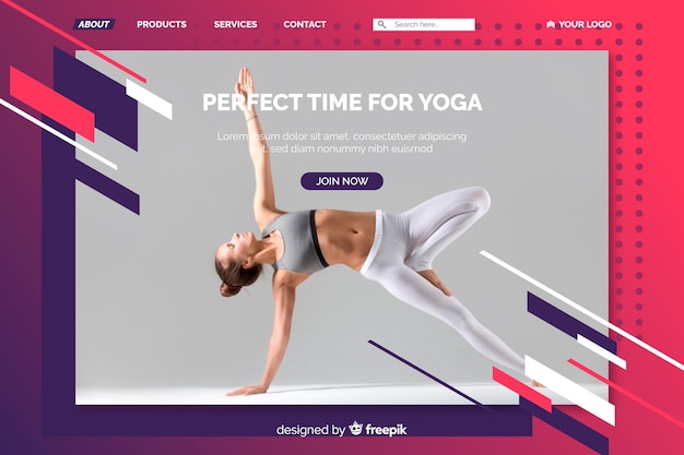 Sport landing page template with photo