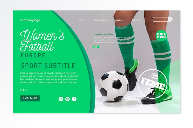 Free vector sport landing page template with photo