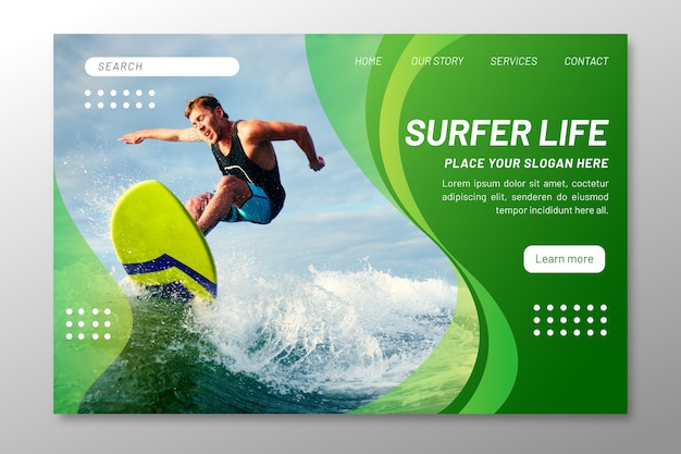 Sport landing page template with photo