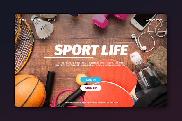 Sport landing page template with photo