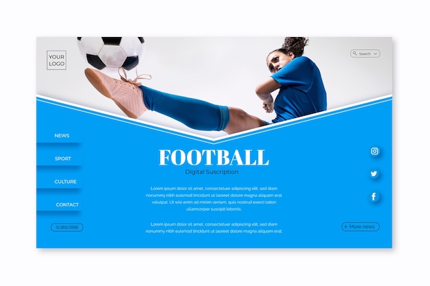 Free vector sport landing page template with photo