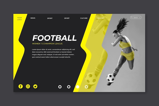 Sport landing page template with photo