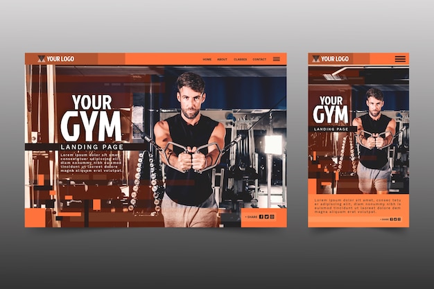 Sport landing page template with photo