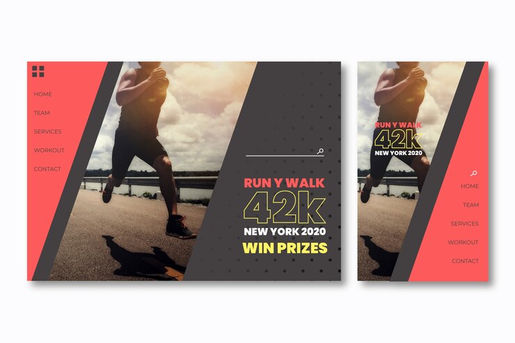 Free Vector sport landing page template with photo