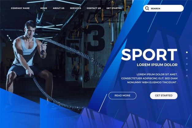 Sport landing page template with photo