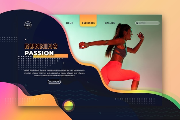 Sport landing page template with photo