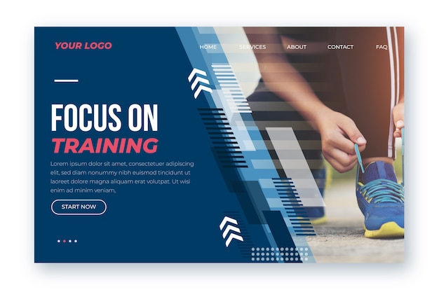 Free vector sport landing page template with photo