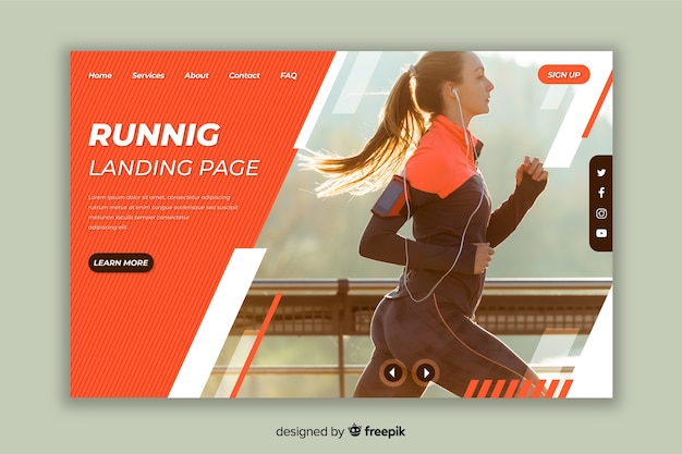 Sport landing page template with photo