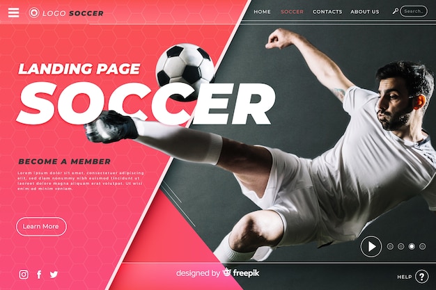 Free vector sport landing page template with photo