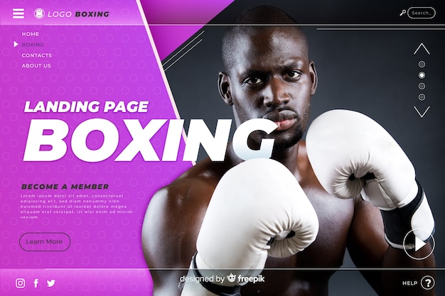 Sport landing page template with photo