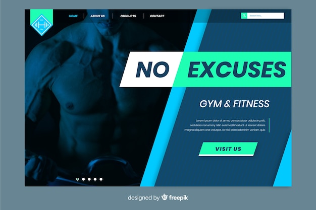 Free vector sport landing page template with photo