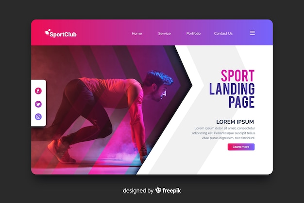 Sport landing page template with photo