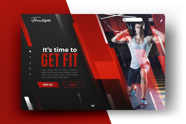 Free vector sport landing page template with photo