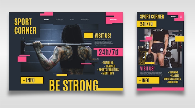 Free vector sport landing page template with photo