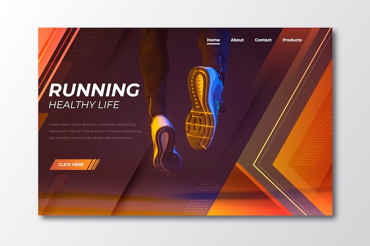 Free Vector sport landing page template with photo