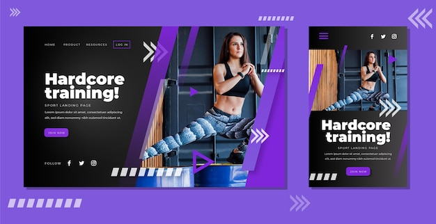 Sport landing page template with photo