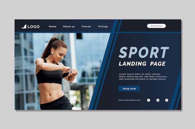 Sport landing page template with picture