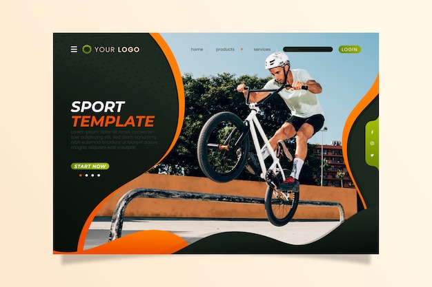 Free vector sport landing page template with picture