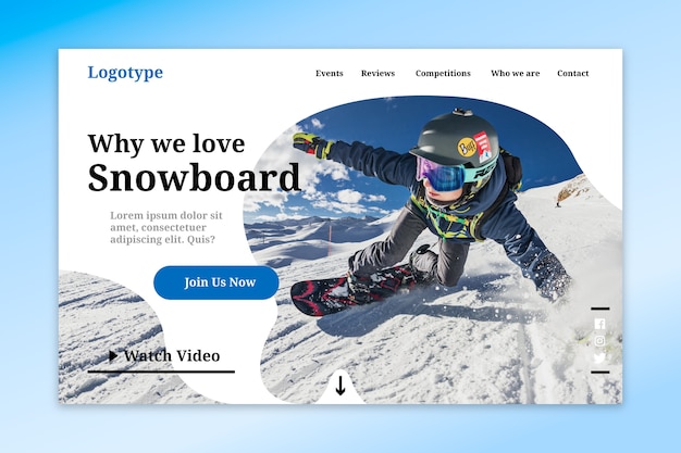 Vettore gratuito modello di landing page sportiva