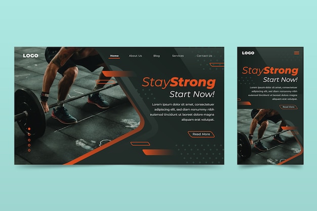 Vettore gratuito modello di landing page sportiva