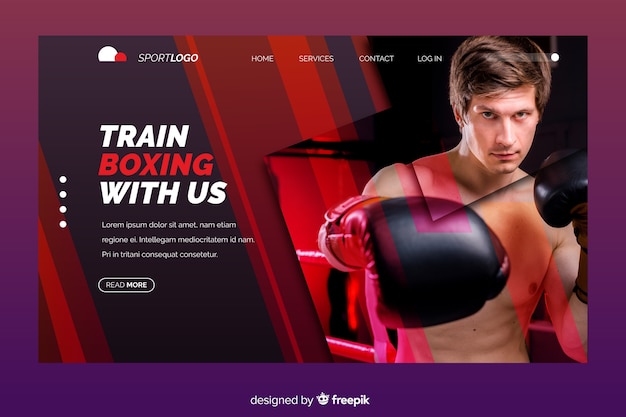 Sport landing page with boxing photo