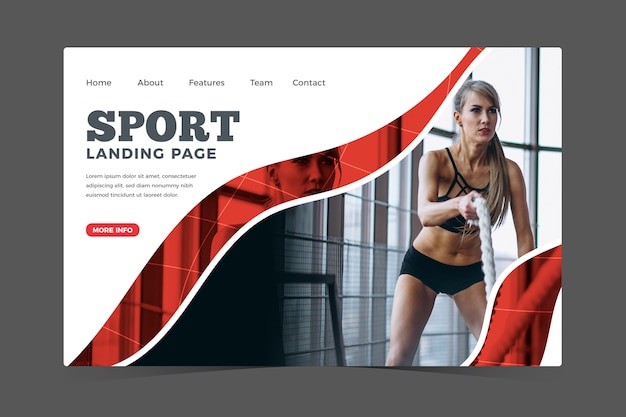 Free vector sport landing page with image template