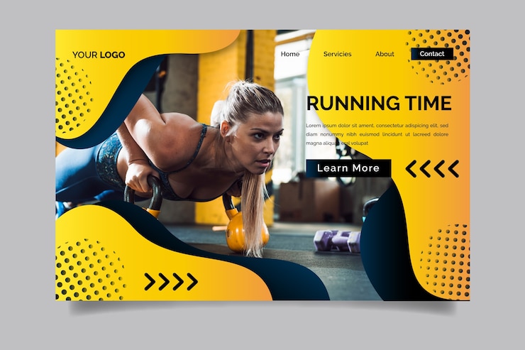 無料Vector 画像付きのスポーツランディングページ