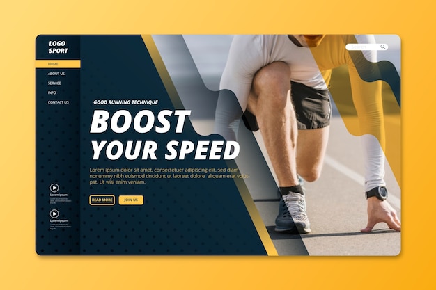 Free vector sport landing page with image