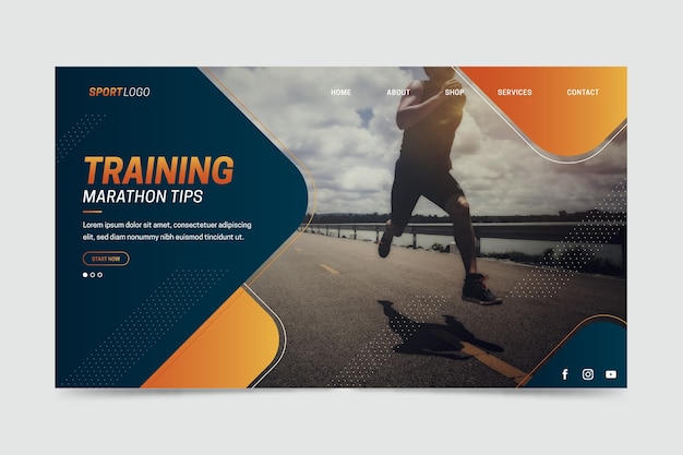 Sport landing page with photo of man training