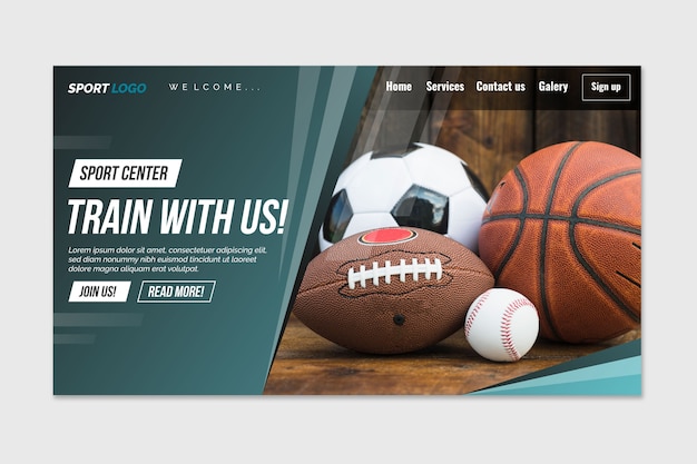 Sport landing page with photo template