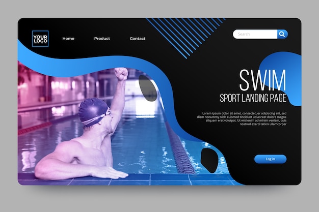 Sport landing page with photo with swimmer