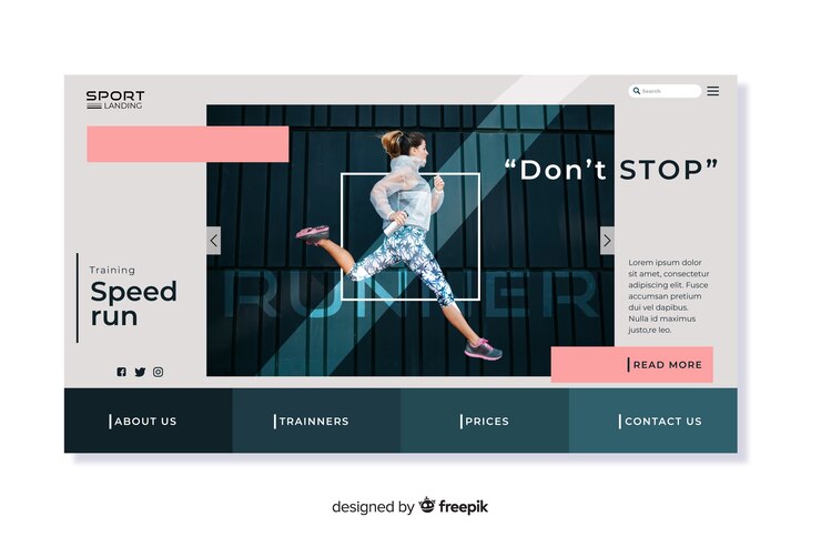 Free Vector sport landing page with photo