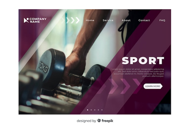 Free vector sport landing page with photo