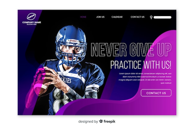 Free vector sport landing page with photo