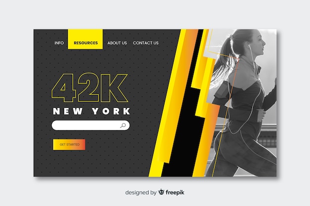 Free vector sport landing page with photo