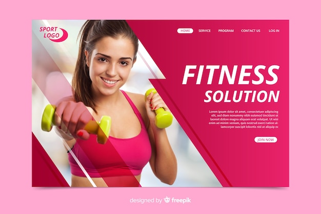 Free vector sport landing page with photo