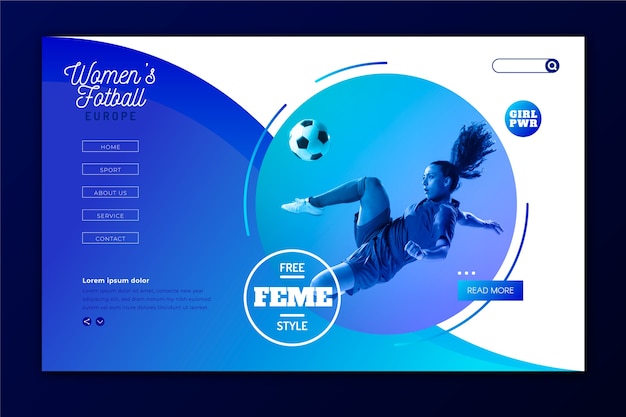 Free vector sport landing page with photo
