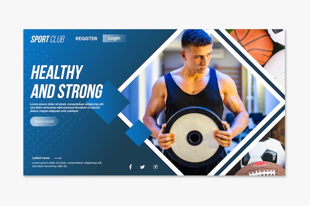 Free vector sport landing page with photo