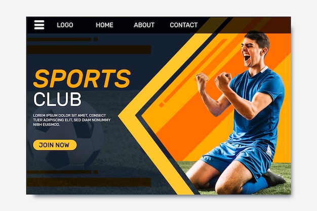 Free vector sport landing page with photo