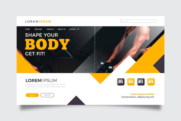 Free vector sport landing page with photo