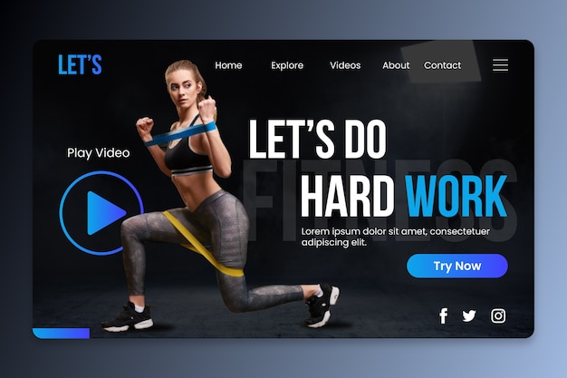 Free vector sport landing page with photo