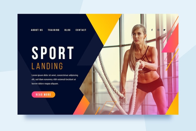 Free vector sport landing page with photo