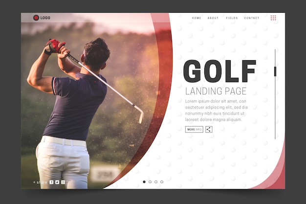 Free vector sport landing page with photo