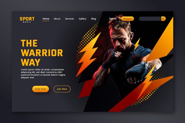 Free vector sport landing page with photo