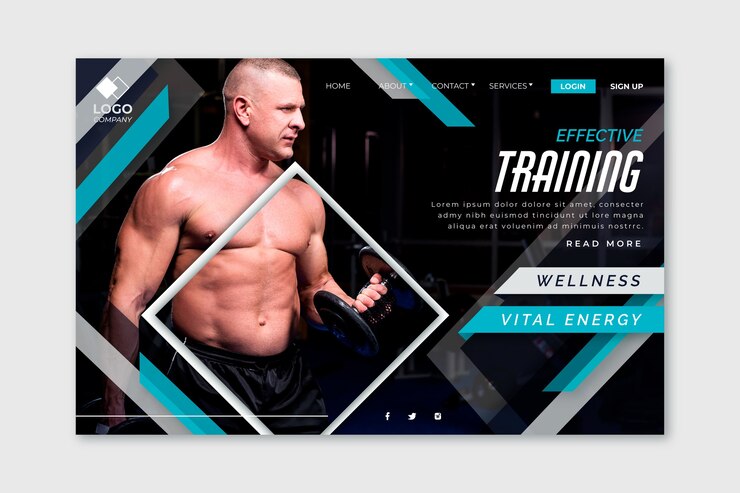 Free Vector sport landing page with photo