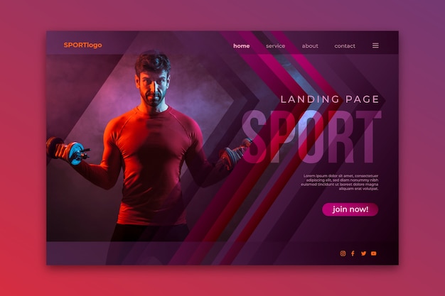 Free vector sport landing page with photo