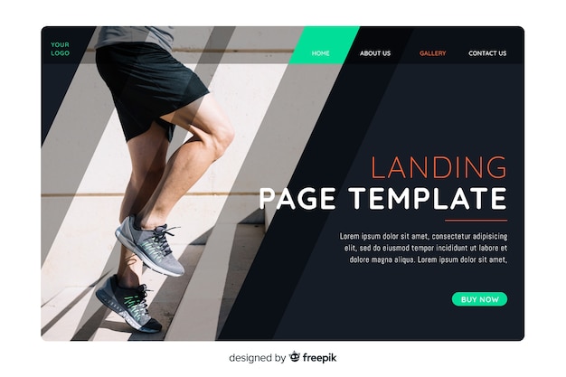 Free vector sport landing page with photo