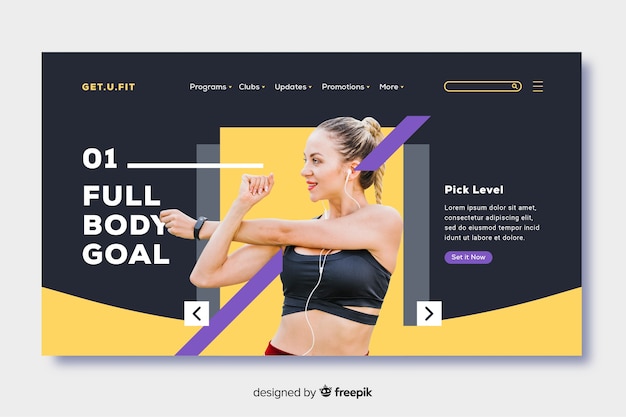 Sport landing page with photo