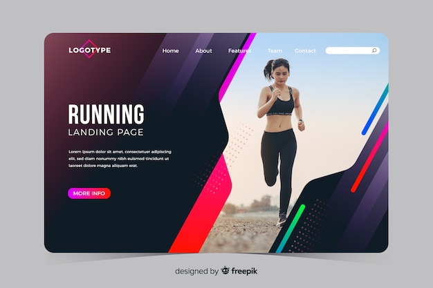 Free vector sport landing page with photo