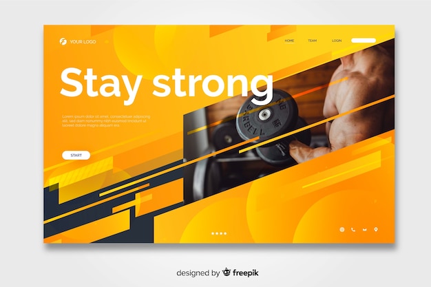 Free vector sport landing page with photo